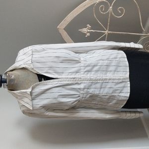 Mixit Women's White w/black Pin-striped, Clip-down Blouse